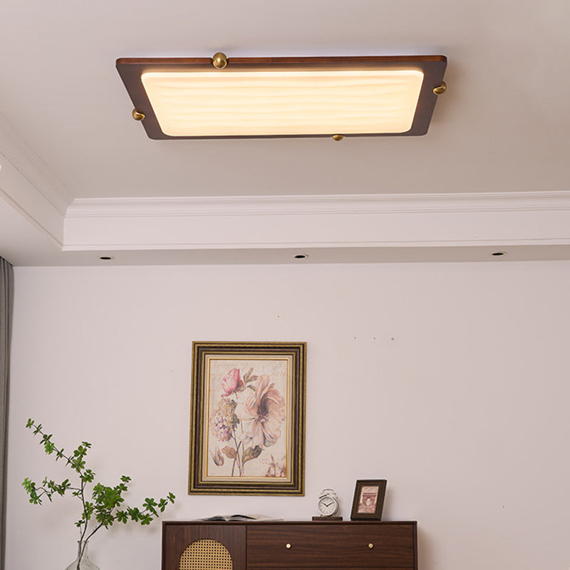Zeitgenössische Retro Deckenleuchte aus massivem Holz und Acryl mit rechteckigem LED-Flush-Mount für das Wohnzimmer 
