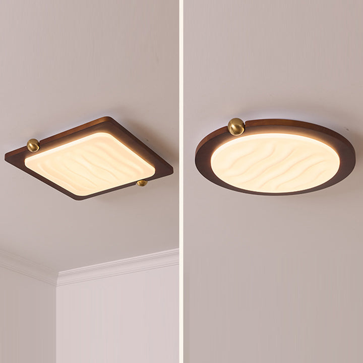 Zeitgenössische Retro Deckenleuchte aus massivem Holz und Acryl mit rechteckigem LED-Flush-Mount für das Wohnzimmer 