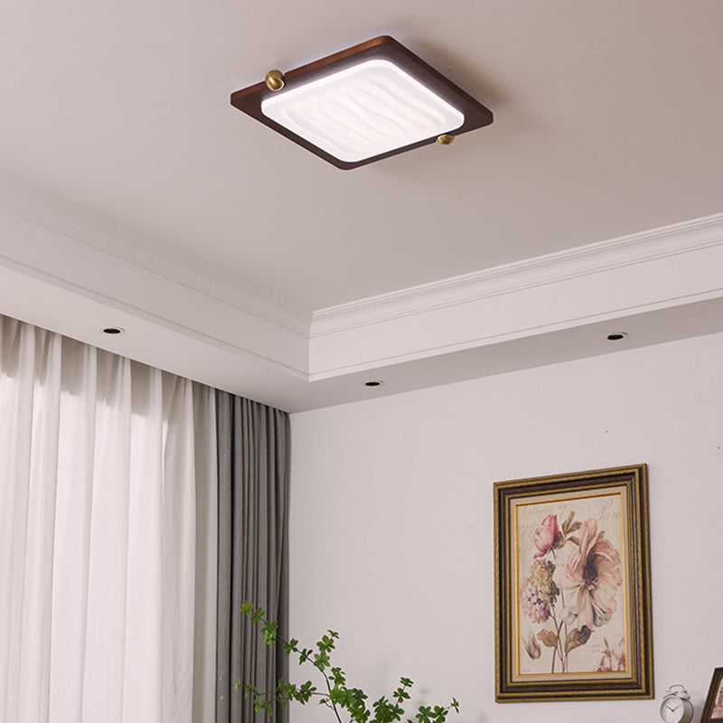 Zeitgenössische Retro Deckenleuchte aus massivem Holz und Acryl mit rechteckigem LED-Flush-Mount für das Wohnzimmer 