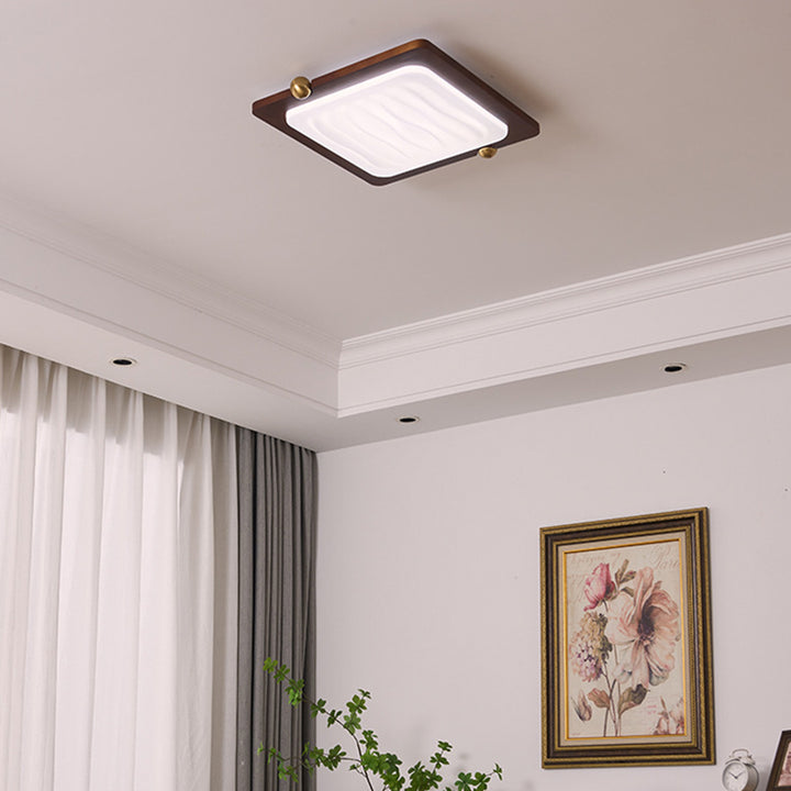 Zeitgenössische Retro Deckenleuchte aus massivem Holz und Acryl mit rechteckigem LED-Flush-Mount für das Wohnzimmer 