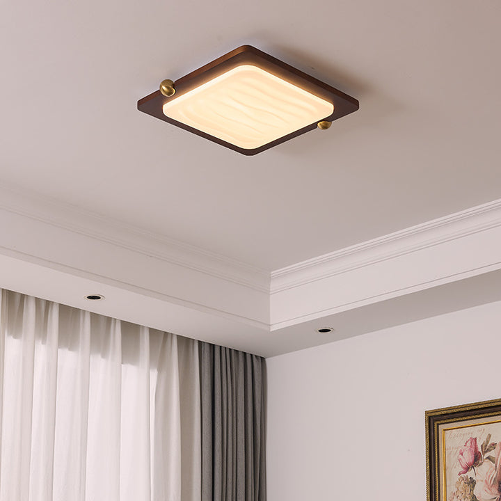 Zeitgenössische Retro Deckenleuchte aus massivem Holz und Acryl mit rechteckigem LED-Flush-Mount für das Wohnzimmer 