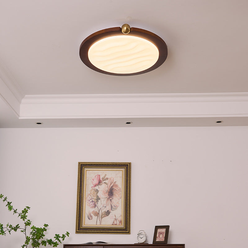 Zeitgenössische Retro Deckenleuchte aus massivem Holz und Acryl mit rechteckigem LED-Flush-Mount für das Wohnzimmer 
