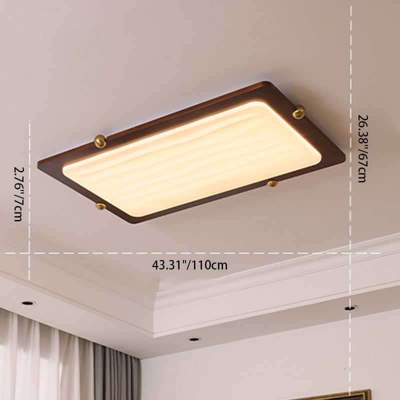 Zeitgenössische Retro Deckenleuchte aus massivem Holz und Acryl mit rechteckigem LED-Flush-Mount für das Wohnzimmer 