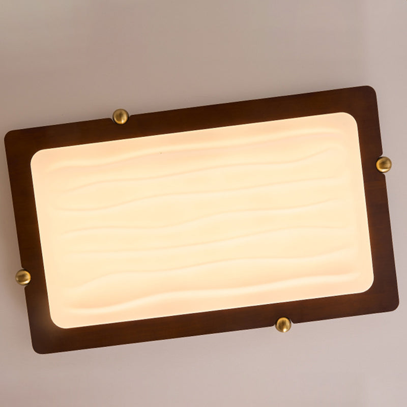 Zeitgenössische Retro Deckenleuchte aus massivem Holz und Acryl mit rechteckigem LED-Flush-Mount für das Wohnzimmer 
