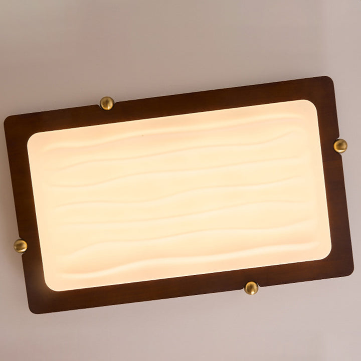 Zeitgenössische Retro Deckenleuchte aus massivem Holz und Acryl mit rechteckigem LED-Flush-Mount für das Wohnzimmer 