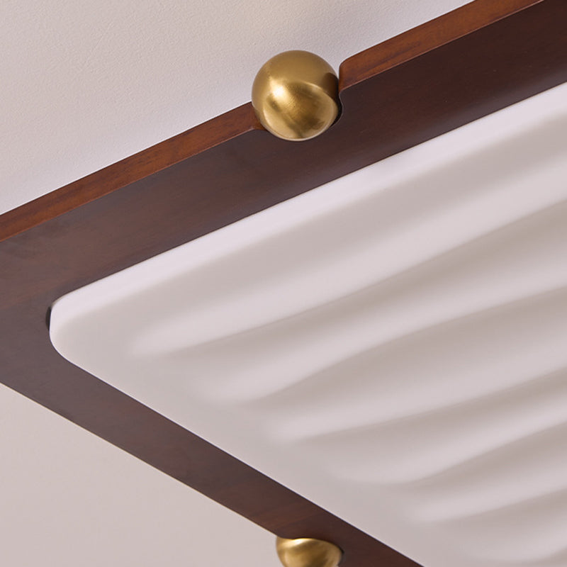 Zeitgenössische Retro Deckenleuchte aus massivem Holz und Acryl mit rechteckigem LED-Flush-Mount für das Wohnzimmer 