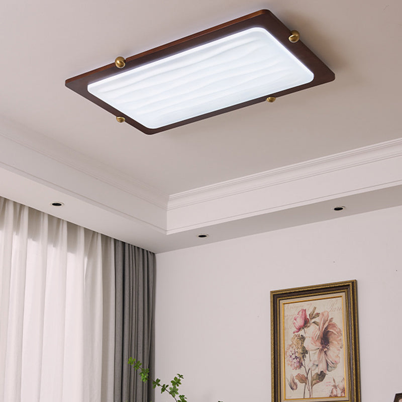 Zeitgenössische Retro Deckenleuchte aus massivem Holz und Acryl mit rechteckigem LED-Flush-Mount für das Wohnzimmer 