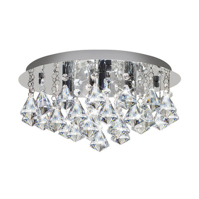 Lustre Plafonnier Rond en Acier Inoxydable à 4 Lumières avec Gouttes de Pluie en Cristal de Luxe Contemporain pour Salon 