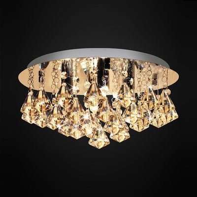 Lustre Plafonnier Rond en Acier Inoxydable à 4 Lumières avec Gouttes de Pluie en Cristal de Luxe Contemporain pour Salon 