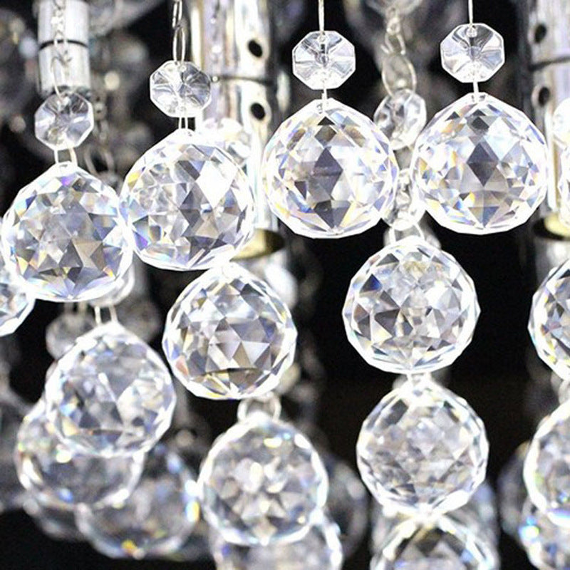 Lustre Plafonnier Rond en Acier Inoxydable à 4 Lumières avec Gouttes de Pluie en Cristal de Luxe Contemporain pour Salon 