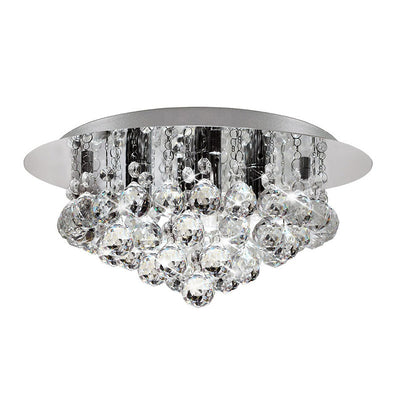Lustre Plafonnier Rond en Acier Inoxydable à 4 Lumières avec Gouttes de Pluie en Cristal de Luxe Contemporain pour Salon 