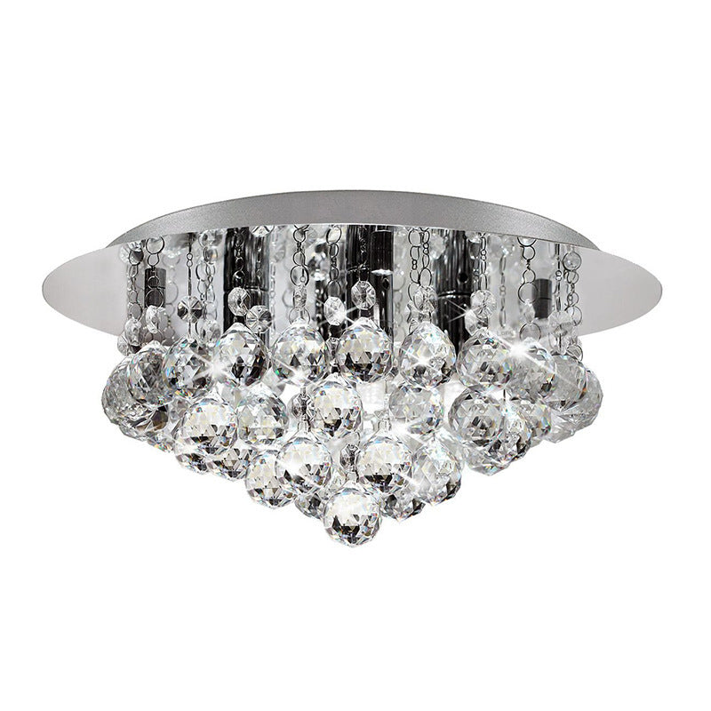 Lustre Plafonnier Rond en Acier Inoxydable à 4 Lumières avec Gouttes de Pluie en Cristal de Luxe Contemporain pour Salon 