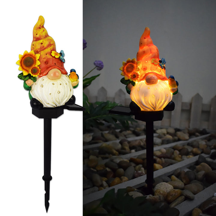 Lumière de paysage à insertion au sol à LED solaire de décoration contemporaine créative en résine de nain elfe pour jardin 