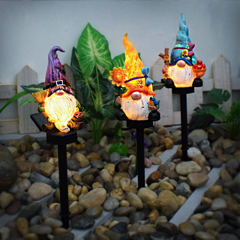 Lumière de paysage à insertion au sol à LED solaire de décoration contemporaine créative en résine de nain elfe pour jardin 