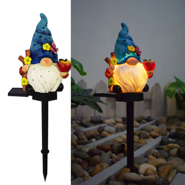 Lumière de paysage à insertion au sol à LED solaire de décoration contemporaine créative en résine de nain elfe pour jardin 