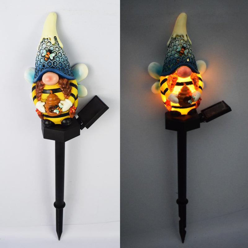 مصباح حديقة بتصميم عصري كرتوني من الراتنج على شكل قزم قزم بإضاءة LED تعمل بالطاقة الشمسية 