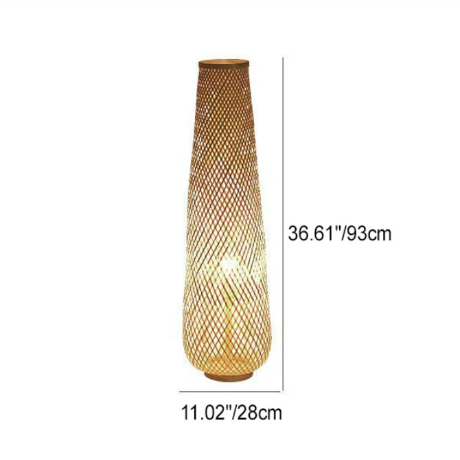Lámpara de pie de columna hueca de tejido de bambú japonés tradicional de 1 luz para comedor 