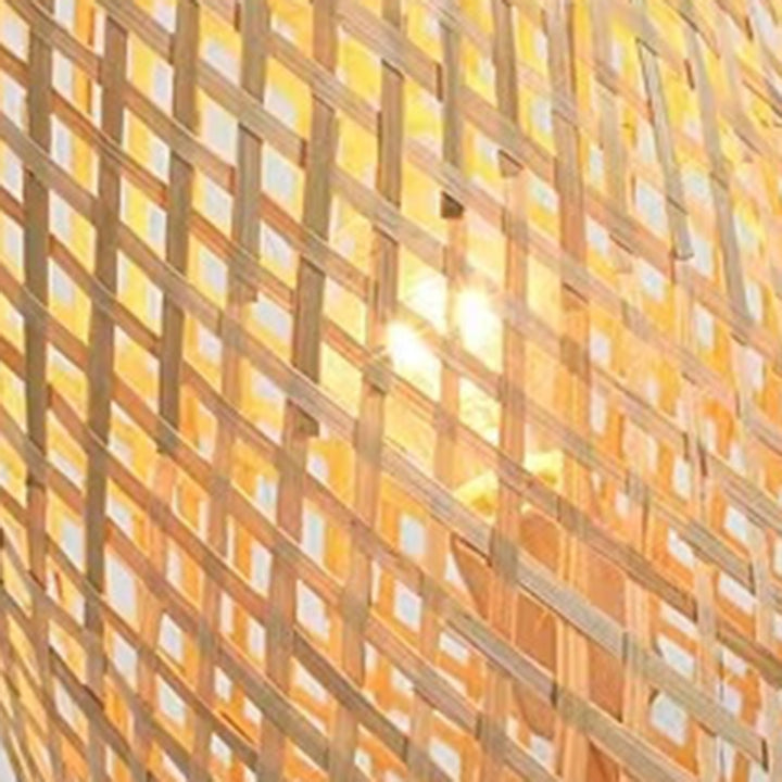 Traditional Japanese Bamboo Weaving Hollow Column 1-Light Standing Floor Lamp For Dining Room