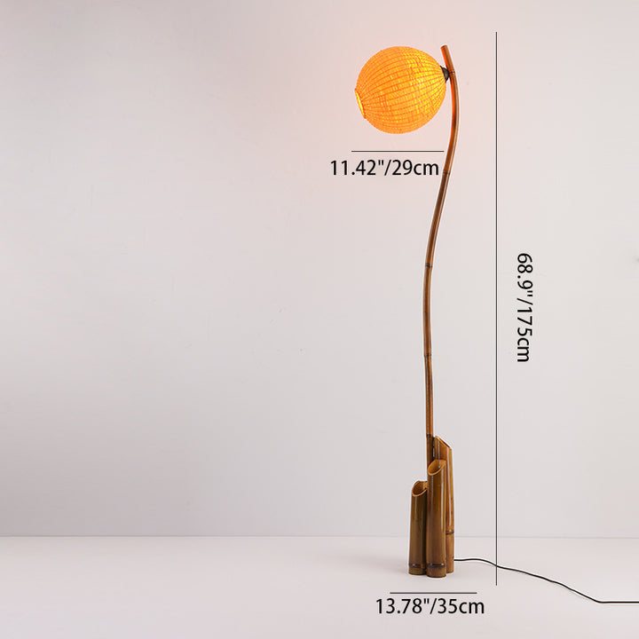 Zeitgenössische Retro Bambus Webkugel Schirm Bogenrahmen 1/2/3-Licht Stehende Stehlampe für Esszimmer 