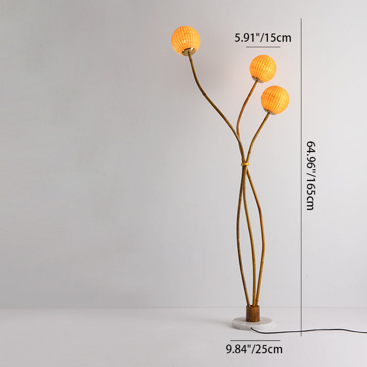 Zeitgenössische Retro Bambus Webkugel Schirm Bogenrahmen 1/2/3-Licht Stehende Stehlampe für Esszimmer 