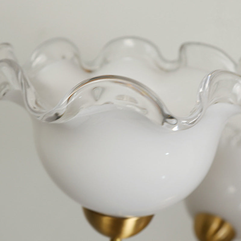 Chandelier contemporain de luxe en cuivre avec abat-jour en verre fleur à 3 lumières pour salon 