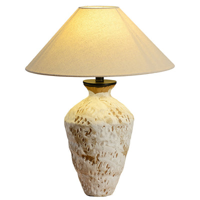 Traditional Japanese Fabric Conical Shade Stoneware Base 1-Light Table Lamp For Home Office