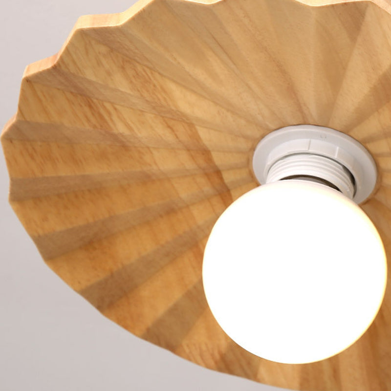 Traditionelle japanische Deckenleuchte aus massivem Holz mit Wellenmuster und Glasschirm, 1-flammig, für den Flur 