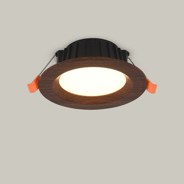 Modern Minimalist Aluminum Imitation Walnut Wood Grain Acrylic Round LED Recessed Spotlight Flush Mount Ceiling Light For Bedroom