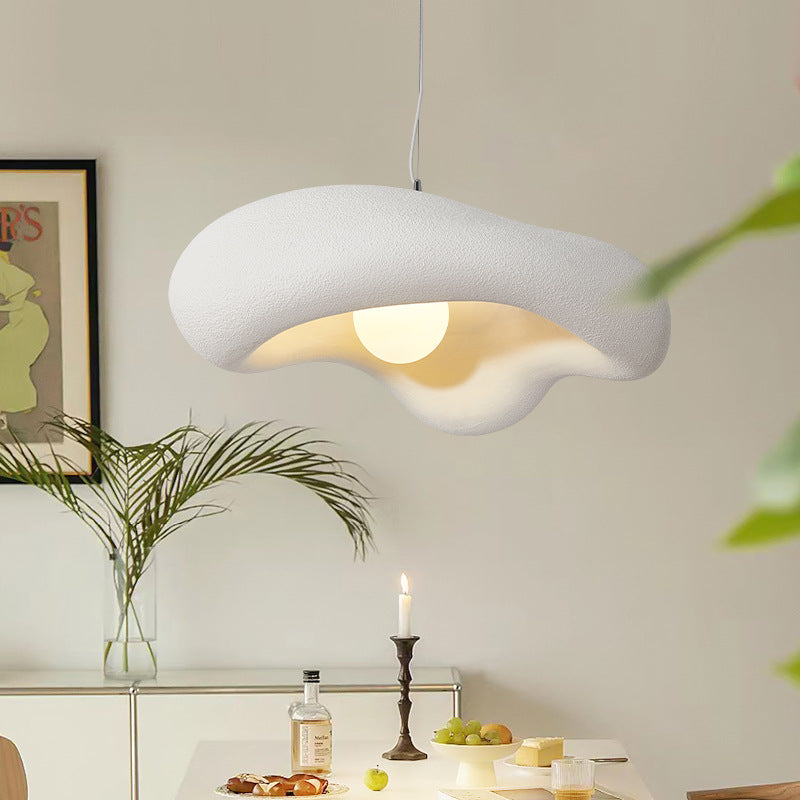Lampe suspendue à 1 lumière avec abat-jour en polystyrène ondulé Wabi-sabi japonais traditionnel pour salle à manger 