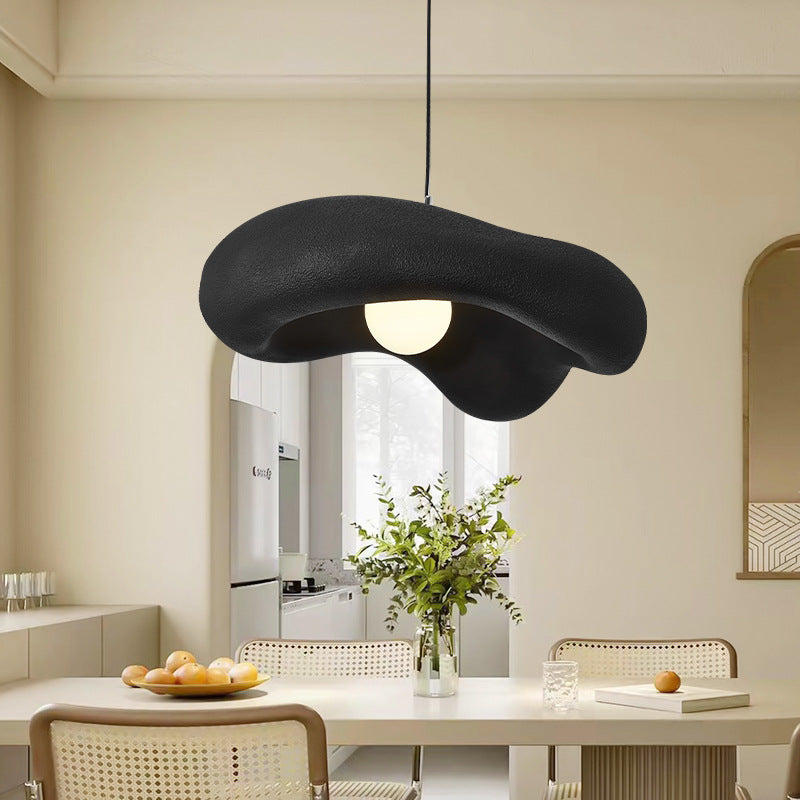 Lampe suspendue à 1 lumière avec abat-jour en polystyrène ondulé Wabi-sabi japonais traditionnel pour salle à manger 