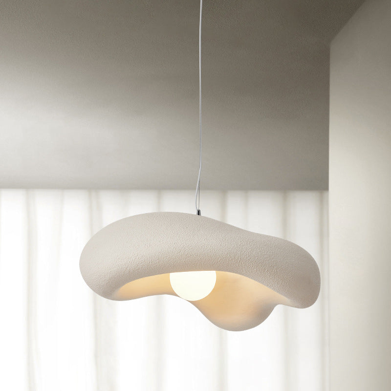 Lampe suspendue à 1 lumière avec abat-jour en polystyrène ondulé Wabi-sabi japonais traditionnel pour salle à manger 