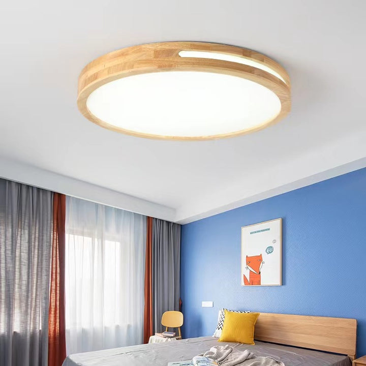 Luz de techo LED de montaje empotrado redonda de acrílico con veta de madera china tradicional para sala de estar 