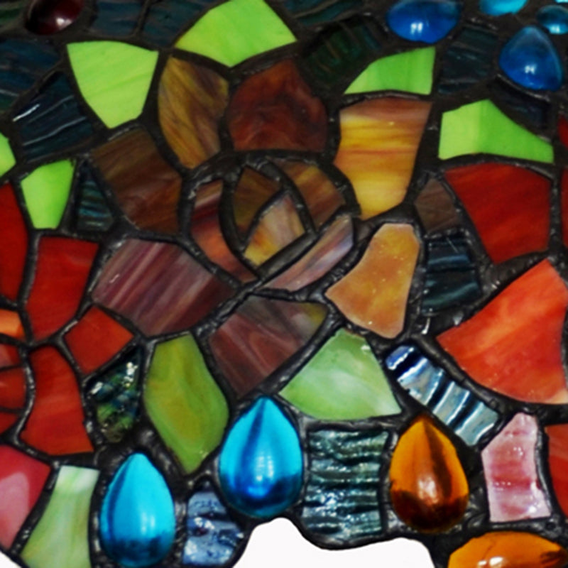 Lámpara de araña de 2 luces con pantalla de vidrio teñido de flor de rosa y mariposa Tiffany tradicional para sala de estar 