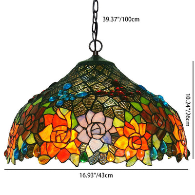 Traditional Tiffany Butterfly Rose Flower Stained Glass Shade 2-Light Chandelier For Living Room
