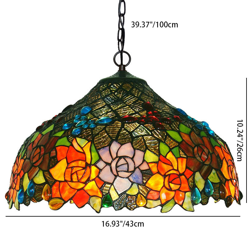 Traditional Tiffany Butterfly Rose Flower Stained Glass Shade 2-Light Chandelier For Living Room