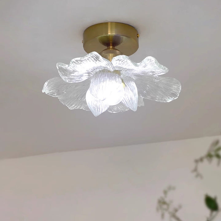 Traditional Vintage Resin Floral Shade Hardware 1-Light Semi-Flush Mount Ceiling Light For Living Room