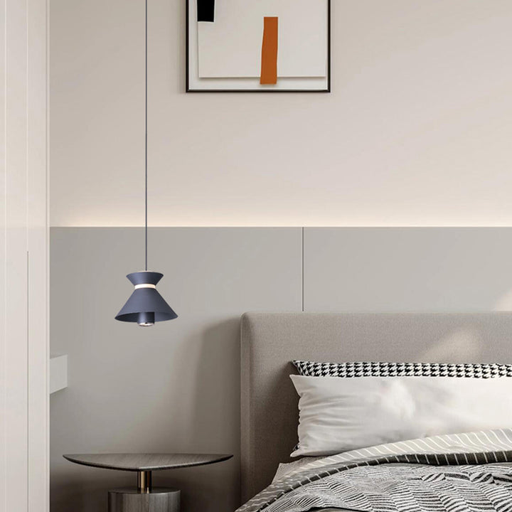 Lámpara colgante LED semicono geométrica de hierro y aluminio nórdico contemporáneo elevable para dormitorio 