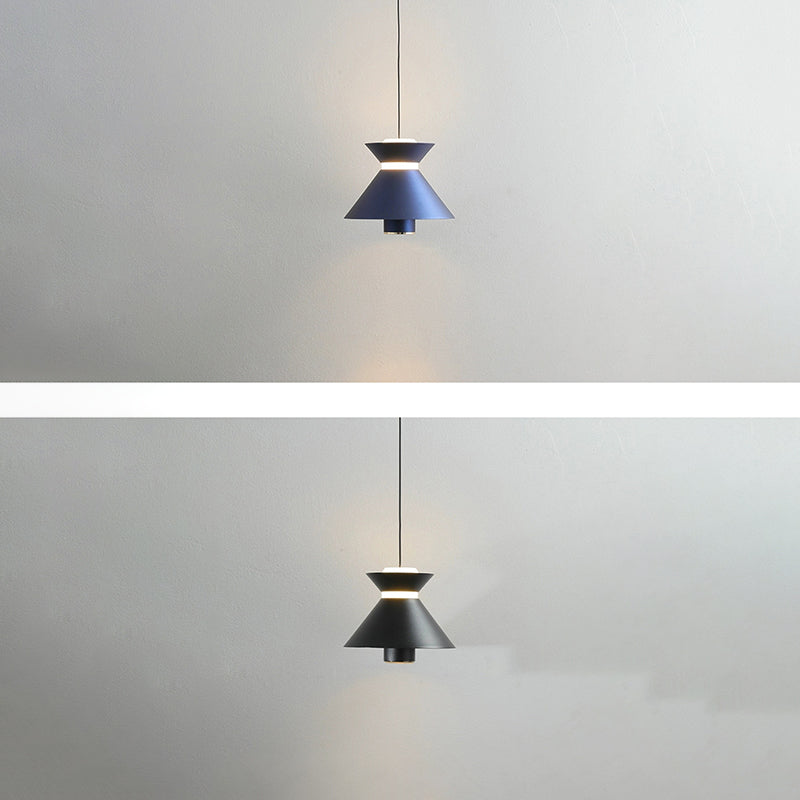 Zeitgenössische nordische Eisen-Aluminium-geometrische halbkonische LED-hebebare Pendelleuchte für das Schlafzimmer 