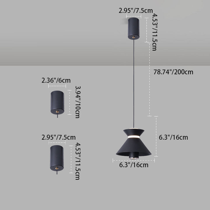 Lámpara colgante LED semicono geométrica de hierro y aluminio nórdico contemporáneo elevable para dormitorio 