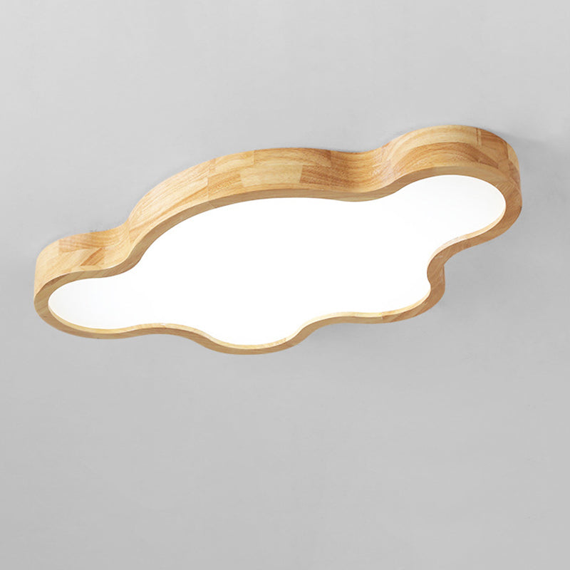 Traditional Japanese Solid Wood Acrylic Cloud Shade LED Flush Mount Ceiling Light For Living Room
