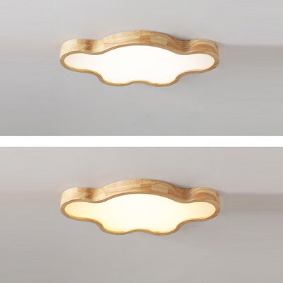 Traditional Japanese Solid Wood Acrylic Cloud Shade LED Flush Mount Ceiling Light For Living Room
