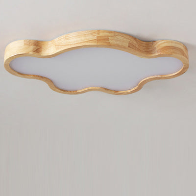 Traditional Japanese Solid Wood Acrylic Cloud Shade LED Flush Mount Ceiling Light For Living Room