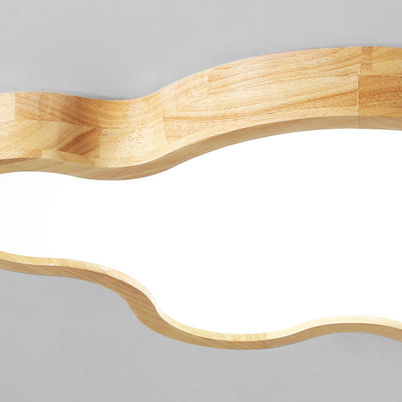 Traditional Japanese Solid Wood Acrylic Cloud Shade LED Flush Mount Ceiling Light For Living Room