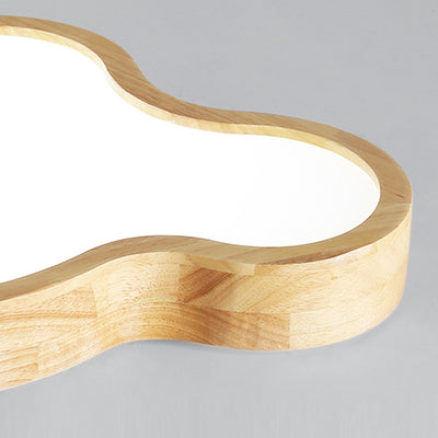 Traditional Japanese Solid Wood Acrylic Cloud Shade LED Flush Mount Ceiling Light For Living Room