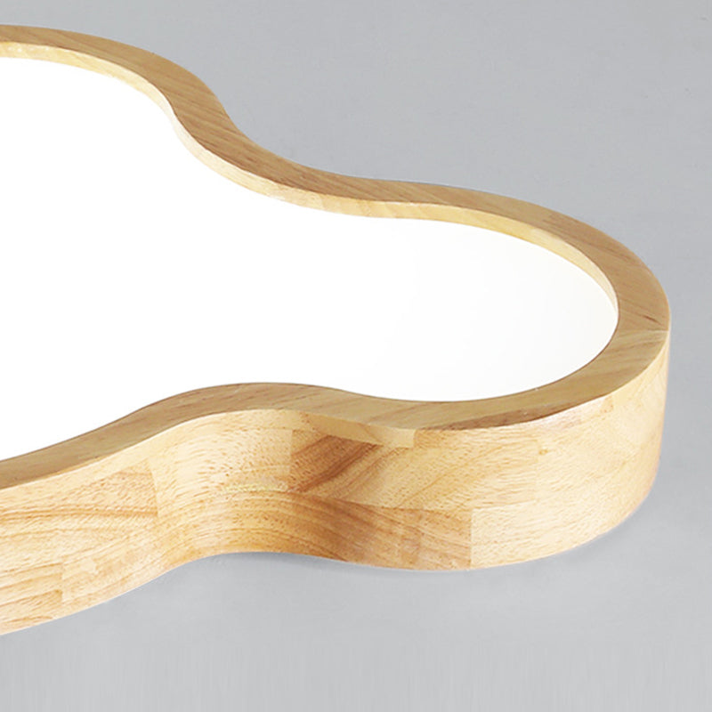 Traditional Japanese Solid Wood Acrylic Cloud Shade LED Flush Mount Ceiling Light For Living Room
