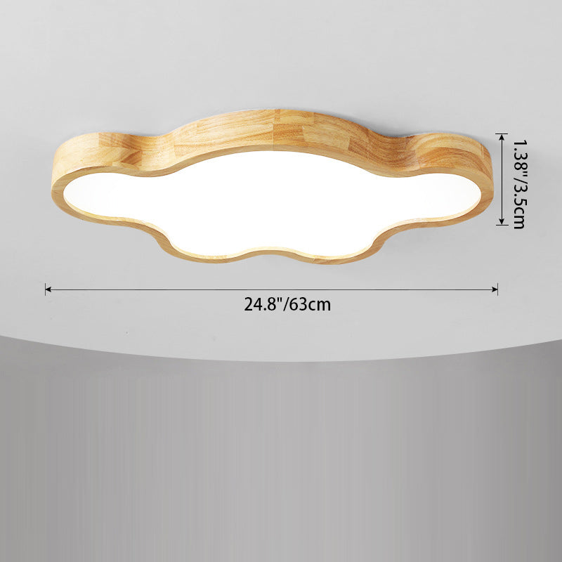 Traditional Japanese Solid Wood Acrylic Cloud Shade LED Flush Mount Ceiling Light For Living Room