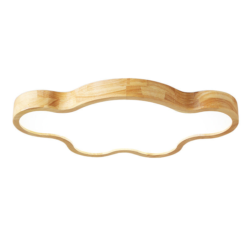 Traditional Japanese Solid Wood Acrylic Cloud Shade LED Flush Mount Ceiling Light For Living Room
