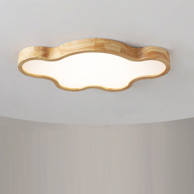 Traditional Japanese Solid Wood Acrylic Cloud Shade LED Flush Mount Ceiling Light For Living Room