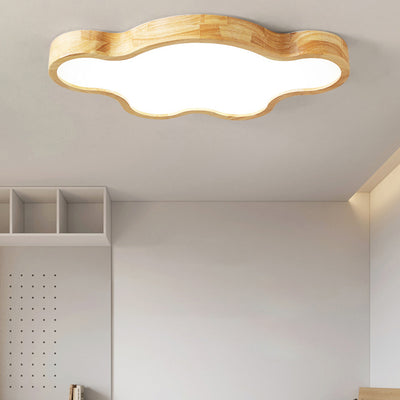 Traditional Japanese Solid Wood Acrylic Cloud Shade LED Flush Mount Ceiling Light For Living Room