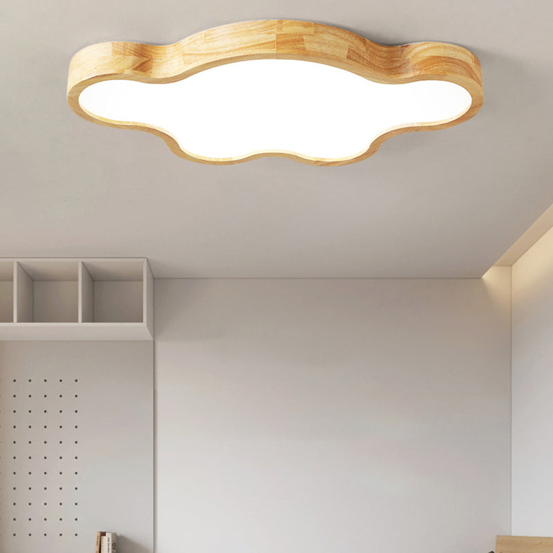 Traditional Japanese Solid Wood Acrylic Cloud Shade LED Flush Mount Ceiling Light For Living Room
